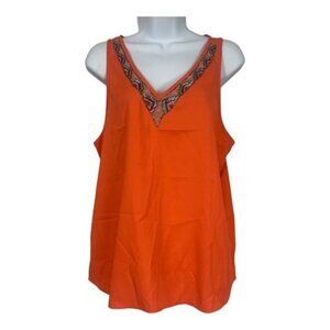 American Eagle Outfitters Orange Sleeveless Tank Top Beaded V-Neck Detail Small